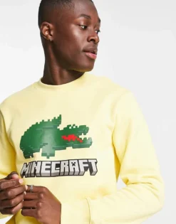 Lacoste X Minecraft Logo Sweatshirt In Yellow For Men -Clothes Fashion Store 202097372 3