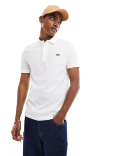 Lacoste Slim Fit Pique Polo In White For Men