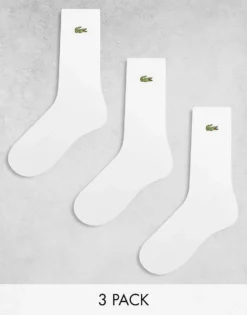 Lacoste Logo 3 Of Pack Socks In White For Men