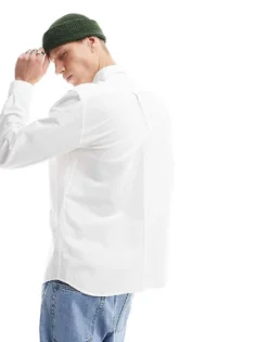 Lacoste Long Sleeve Classic Oxford Shirt In White For Men -Clothes Fashion Store 205784350 3