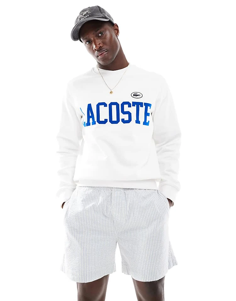 Lacoste Unisex Large Branded Sweatshirt In White For Men 3 Lacoste Unisex Large Branded Sweatshirt In White For Men - Image 3
