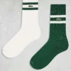 Lacoste 2 Pack Tipped Ankle Socks In White/green For Men