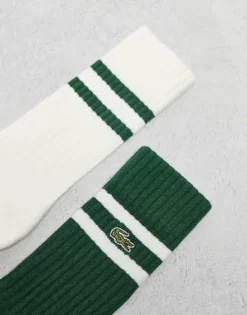 Lacoste 2 Pack Tipped Ankle Socks In White/green For Men -Clothes Fashion Store 205784684 4