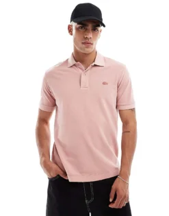 Lacoste Washed Polo Shirt With Tonal Logo In Pink For Men