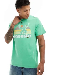Lacoste Graphic Front Short Sleeve T-shirt In Green For Men