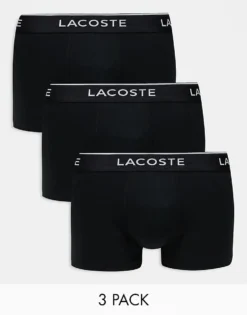 Lacoste Essentials 3 Pack Trunks In Black For Men