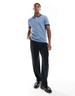 Lacoste Monogram Polo Shirt In Blue For Men Mid Blue -Clothes Fashion Store 206989364 3