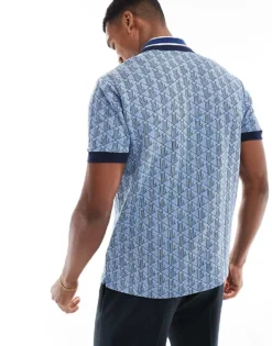 Lacoste Monogram Polo Shirt In Blue For Men Mid Blue -Clothes Fashion Store 206989364 4