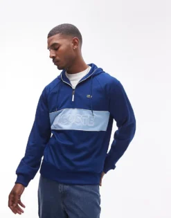 Lacoste Half Zip Hoodie In Navy For Men