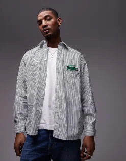 Lacoste Logo Stripe Long Sleeve Shirt In Green For Men Mid Green 9 Lacoste Logo Stripe Long Sleeve Shirt In Green For Men Mid Green -Clothes Fashion Store 206989486 1 midgreen 1