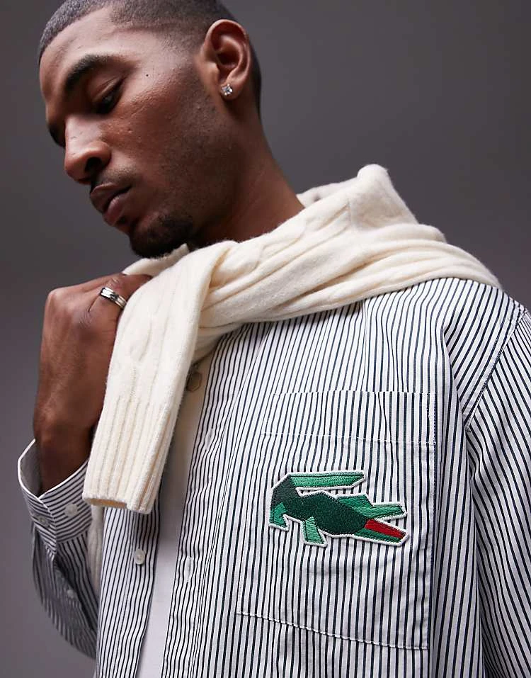 Lacoste Logo Stripe Long Sleeve Shirt In Green For Men Mid Green 2 Lacoste Logo Stripe Long Sleeve Shirt In Green For Men Mid Green - Image 2