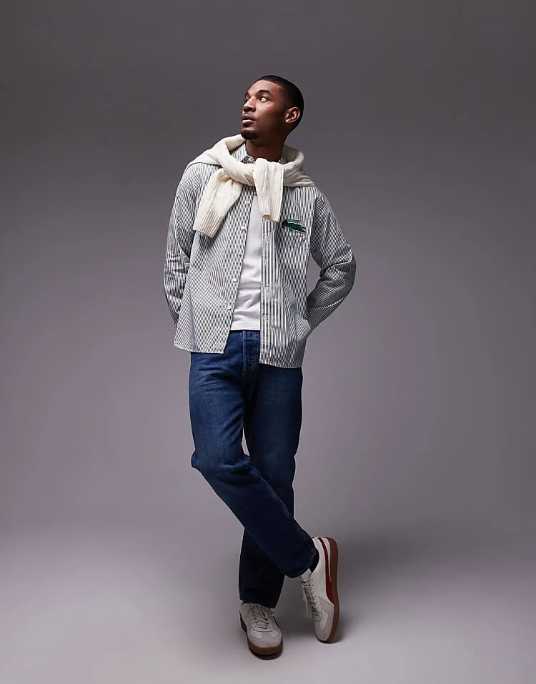 Lacoste Logo Stripe Long Sleeve Shirt In Green For Men Mid Green 3 Lacoste Logo Stripe Long Sleeve Shirt In Green For Men Mid Green - Image 3