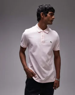 Lacoste Slim Fit Logo Pique Polo In Pink For Men