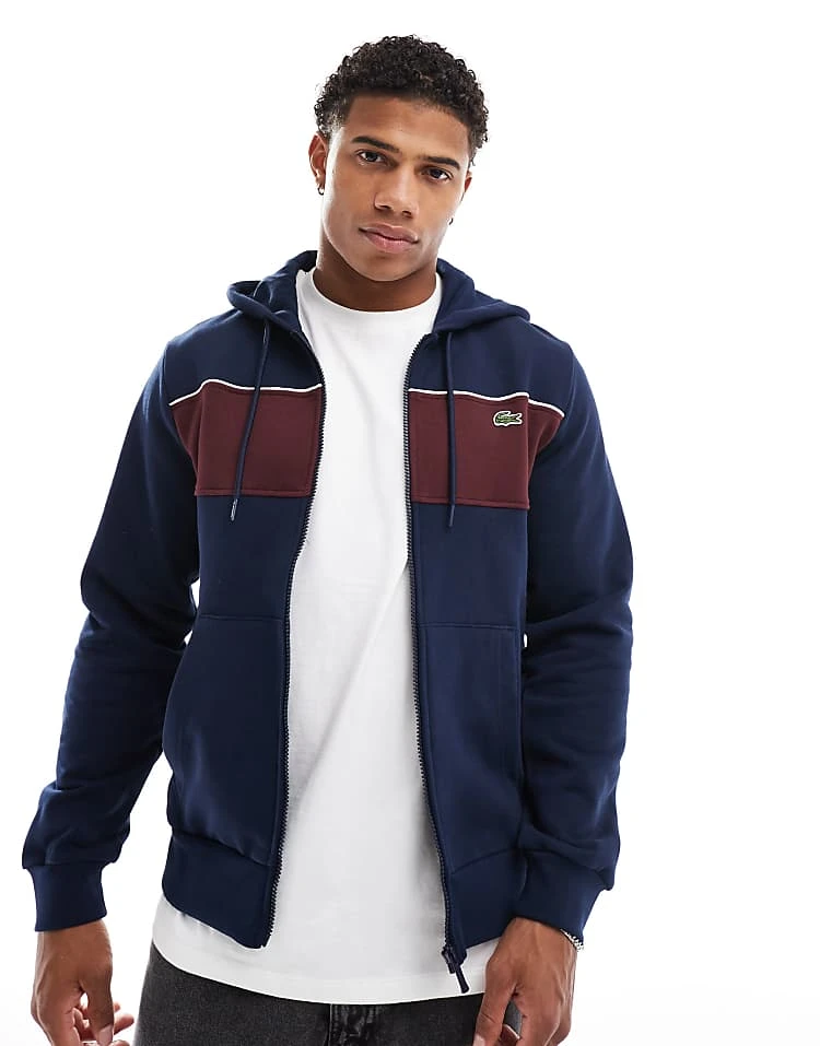 Lacoste Zip Hoodie Colour Block In Navy For Men 1 Lacoste Zip Hoodie Colour Block In Navy For Men