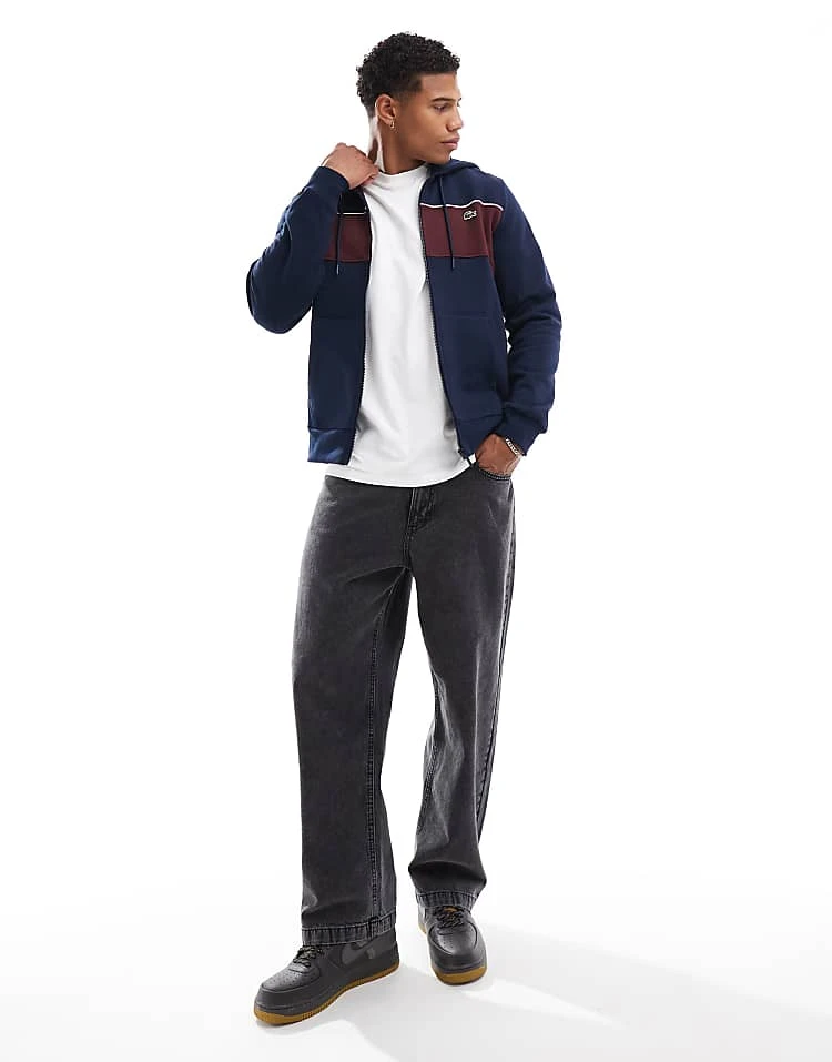 Lacoste Zip Hoodie Colour Block In Navy For Men 2 Lacoste Zip Hoodie Colour Block In Navy For Men - Image 2