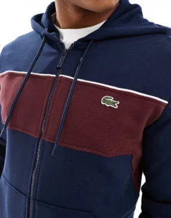 Lacoste Zip Hoodie Colour Block In Navy For Men 7 Lacoste Zip Hoodie Colour Block In Navy For Men -Clothes Fashion Store 206989594 3