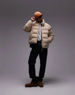 Lacoste Padded Cord Puffer Jacket In Beige For Men