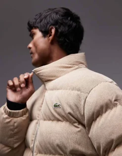 Lacoste Padded Cord Puffer Jacket In Beige For Men -Clothes Fashion Store 206989602 3