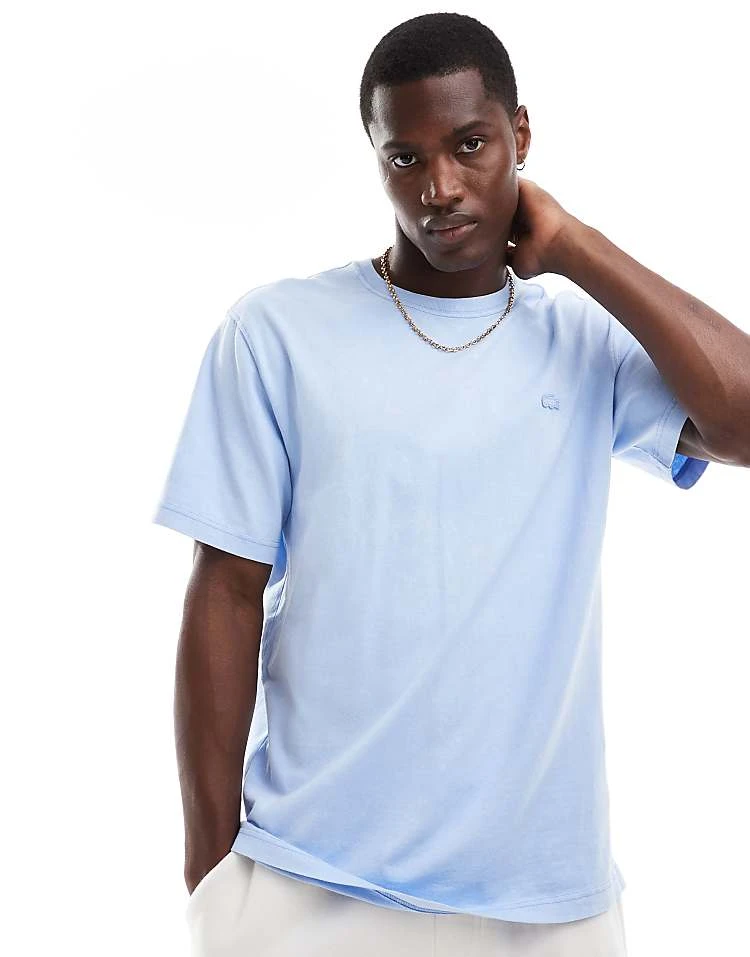 Lacoste Logo T-shirt In Washed Blue For Men Mid Blue 5 Lacoste Logo T-shirt In Washed Blue For Men Mid Blue - Image 5