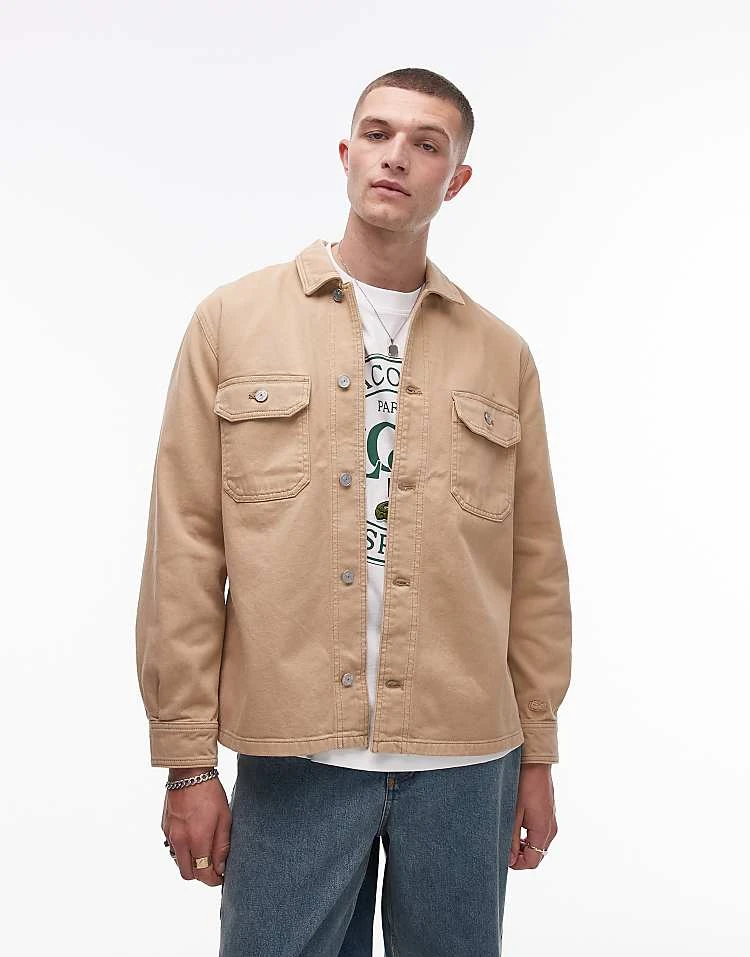 Lacoste Logo Shacket In Beige For Men 5 Lacoste Logo Shacket In Beige For Men - Image 5