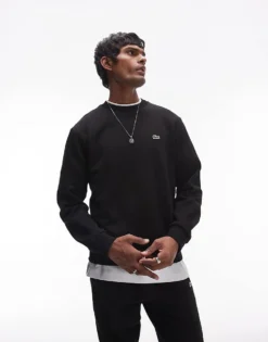 Lacoste Essentials Logo Sweatshirt In Black For Men