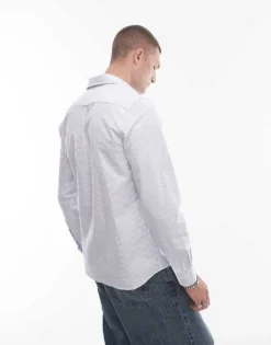 Lacoste Stripe Long Sleeve Shirt In Blue For Men Mid Blue -Clothes Fashion Store 206990017 4