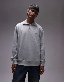 Lacoste Essentials 1/4 Zip Sweatshirt In Grey Marl For Men 9 Lacoste Essentials 1/4 Zip Sweatshirt In Grey Marl For Men -Clothes Fashion Store 206990042 1 grey 1