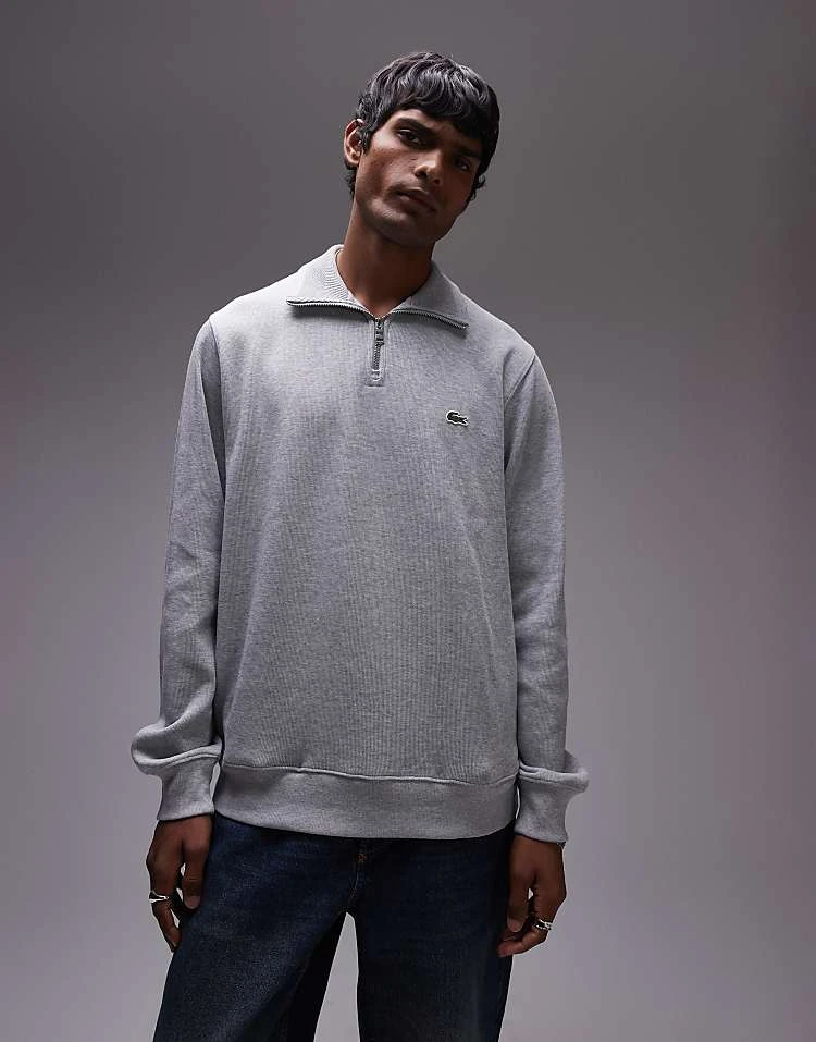 Lacoste Essentials 1/4 Zip Sweatshirt In Grey Marl For Men 5 Lacoste Essentials 1/4 Zip Sweatshirt In Grey Marl For Men - Image 5
