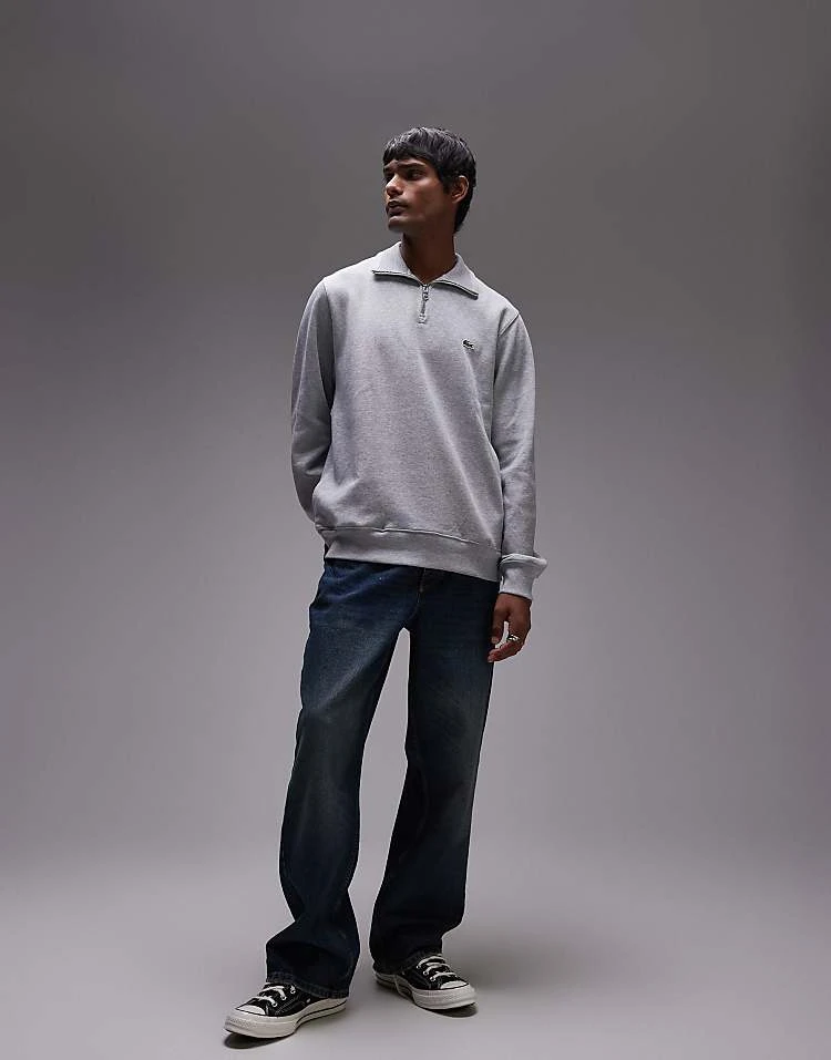 Lacoste Essentials 1/4 Zip Sweatshirt In Grey Marl For Men 3 Lacoste Essentials 1/4 Zip Sweatshirt In Grey Marl For Men - Image 3