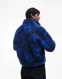 Lacoste Zip Fleece Jacket In Blue Print For Men Mid Blue -Clothes Fashion Store 206990043 4