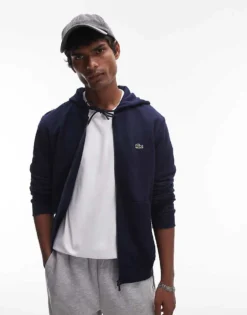 Lacoste Zip Up Hoodie In Navy For Men
