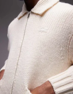 Lacoste Logo Zip Cardigan In Cream For Men -Clothes Fashion Store 206990119 3