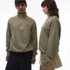 Lacoste Signature Quarter Zip Logo Sweatshirt In Kahki For Unisex Khaki