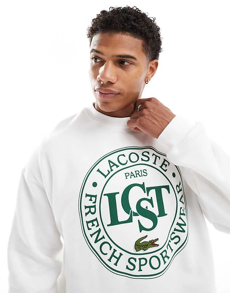 Lacoste Front Logo Sweatshirt In White For Men 5 Lacoste Front Logo Sweatshirt In White For Men - Image 5