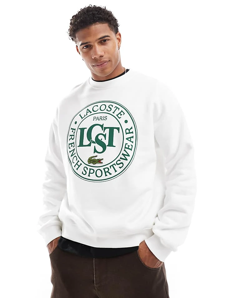 Lacoste Front Logo Sweatshirt In White For Men 2 Lacoste Front Logo Sweatshirt In White For Men - Image 2