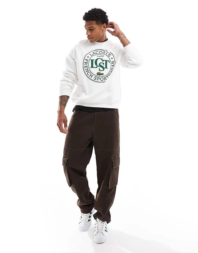 Lacoste Front Logo Sweatshirt In White For Men 4 Lacoste Front Logo Sweatshirt In White For Men - Image 4