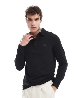 Lacoste Long Sleeve Polo Shirt In Black For Men