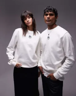 Lacoste Front Logo Sweatshirt In White For Unisex