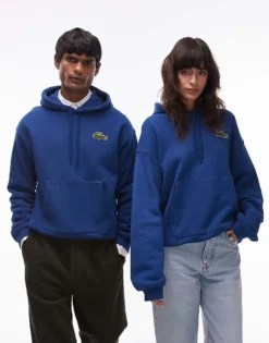 Lacoste Signature Logo Hoodie In Blue For Unisex Mid Blue -Clothes Fashion Store 206990386 1 midblue 1