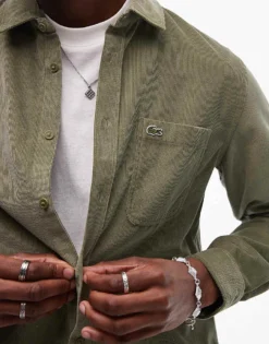 Lacoste Co-ord Cord Long Sleeve Shirt In Khaki Green For Men Mid Green -Clothes Fashion Store 207010779 3