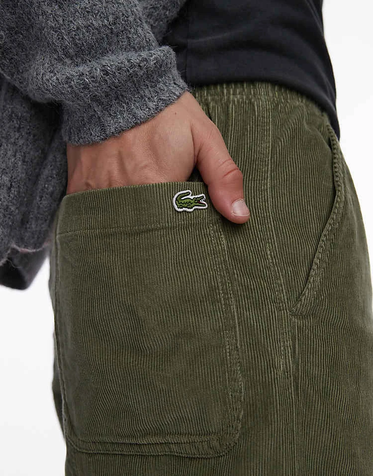 Lacoste Cord Trousers In Khaki Green For Men Mid Green 2 Lacoste Cord Trousers In Khaki Green For Men Mid Green - Image 2