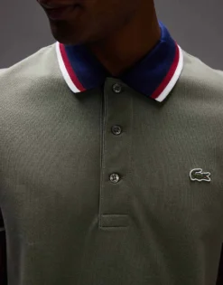 Lacoste Tipped Polo Shirt In Khaki Green For Men Mid Green -Clothes Fashion Store 207010880 3