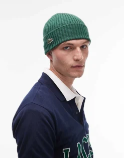 Lacoste Logo Beanie In Green For Men Dark Green -Clothes Fashion Store 207023452 1 darkgreen 1