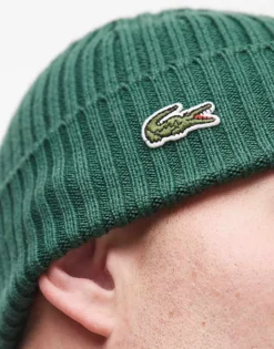 Lacoste Logo Beanie In Green For Men Dark Green -Clothes Fashion Store 207023452 3