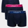 Lacoste Pack Of 3 Contrast Stitch Trunks In Navy For Men