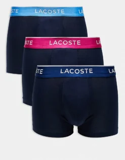 Lacoste Pack Of 3 Contrast Stitch Trunks In Navy For Men