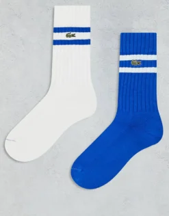 Lacoste 2 Pack Tipped Ankle Socks In White/blue For Men -Clothes Fashion Store 207368912 1 blue 1