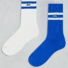 Lacoste 2 Pack Tipped Ankle Socks In White/blue For Men