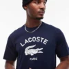 Lacoste Relaxed Fit T-shirt In Navy With Front Logo Print For Men