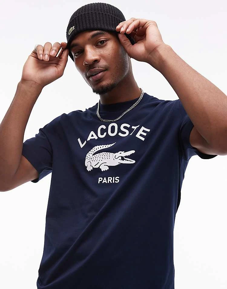 Lacoste Relaxed Fit T-shirt In Navy With Front Logo Print For Men 3 Lacoste Relaxed Fit T-shirt In Navy With Front Logo Print For Men - Image 3